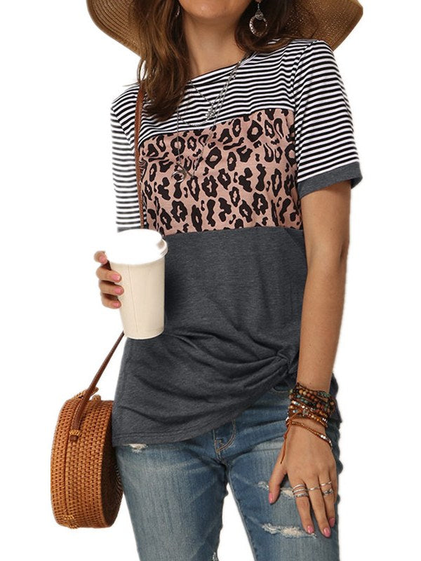 Women's Fashion Top Casual Pantherine Short Sleeves Shirt