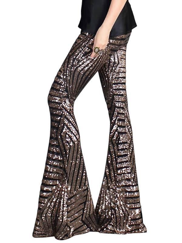 Chalier Sequin Stripes Wide Leg Pants - CHALIER