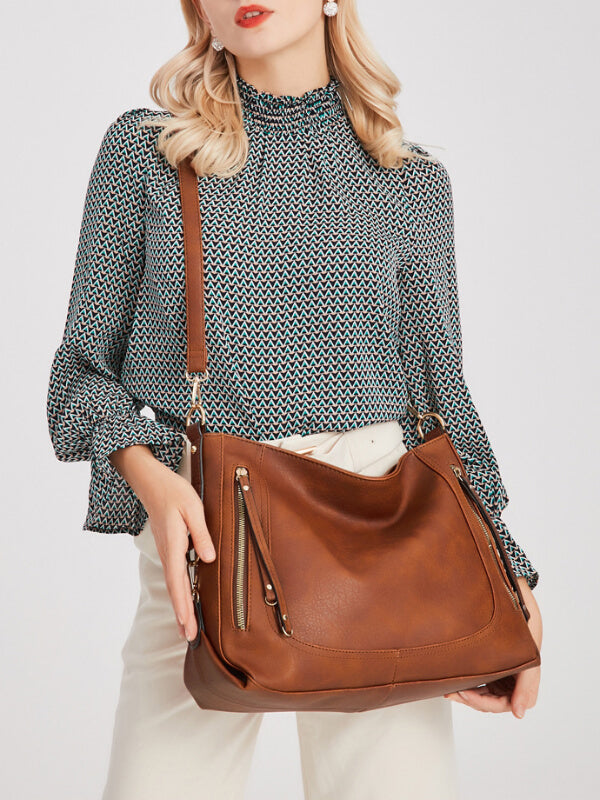 Women's Solid Simple Tote Bag Large Capacity Shoulder Messenger Handbag