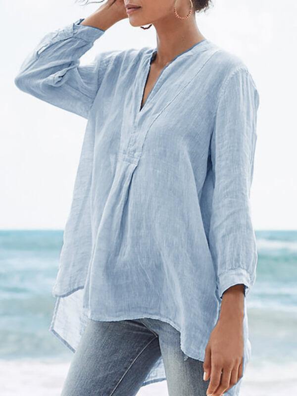 Ladies Thin Cotton And Linen 9-Point Sleeve Shirt - CHALIER