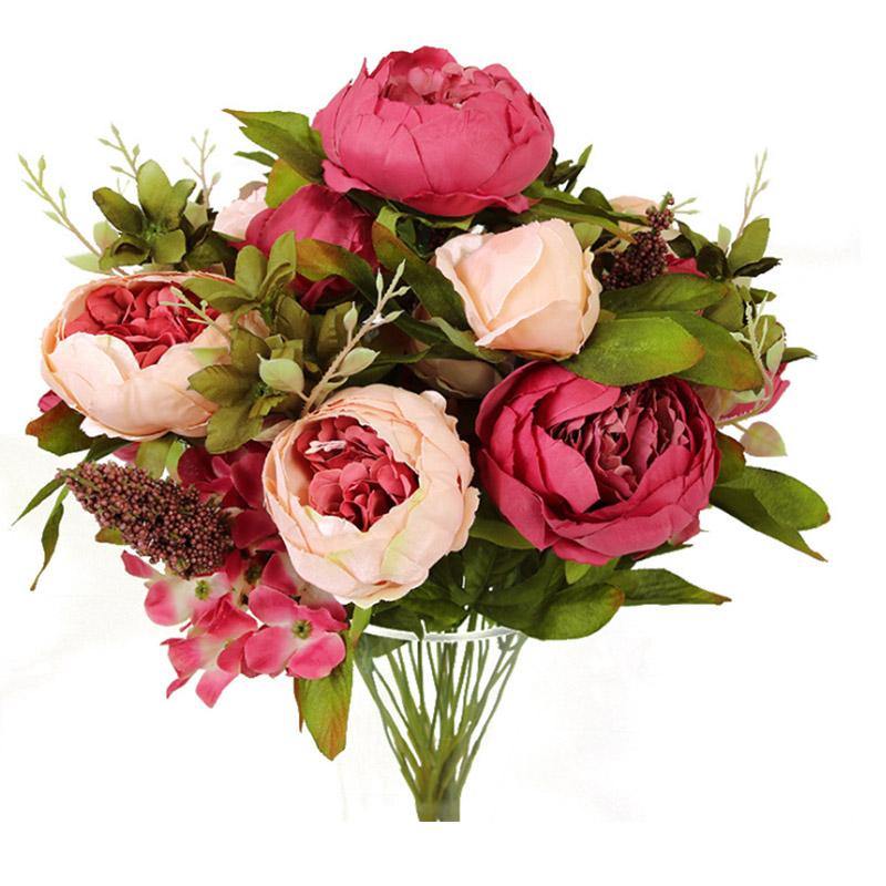 Artificial Fake Peony Flowers Bouquet Vintage Silk Flowers Wedding Home Party Decoration - CHALIER