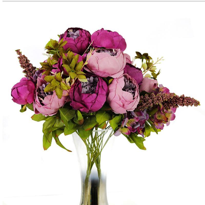 Artificial Fake Peony Flowers Bouquet Vintage Silk Flowers Wedding Home Party Decoration - CHALIER