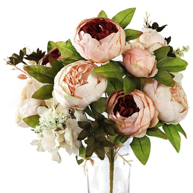 Artificial Fake Peony Flowers Bouquet Vintage Silk Flowers Wedding Home Party Decoration - CHALIER