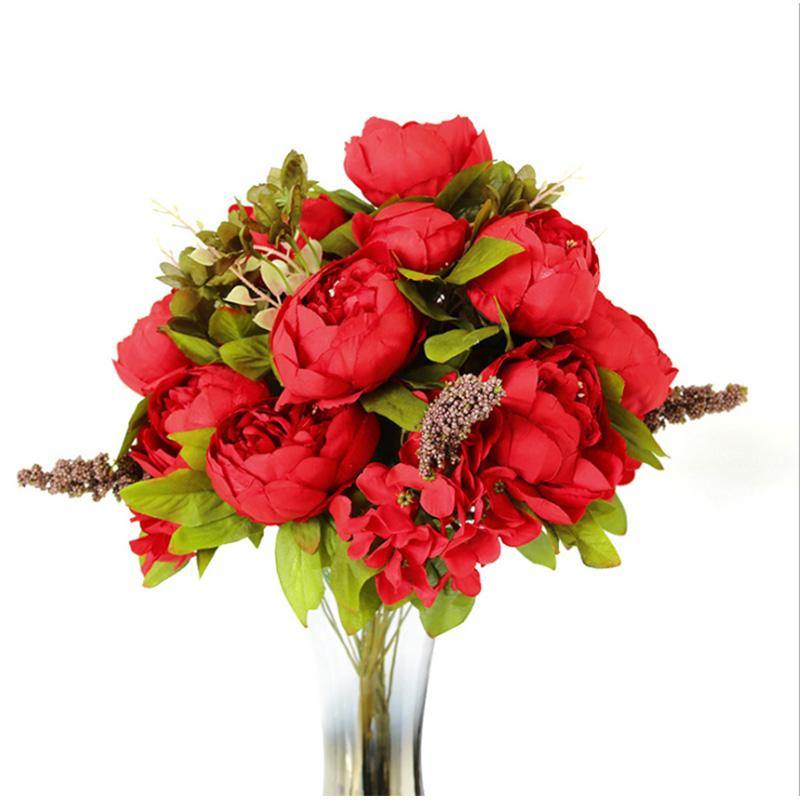 Artificial Fake Peony Flowers Bouquet Vintage Silk Flowers Wedding Home Party Decoration - CHALIER