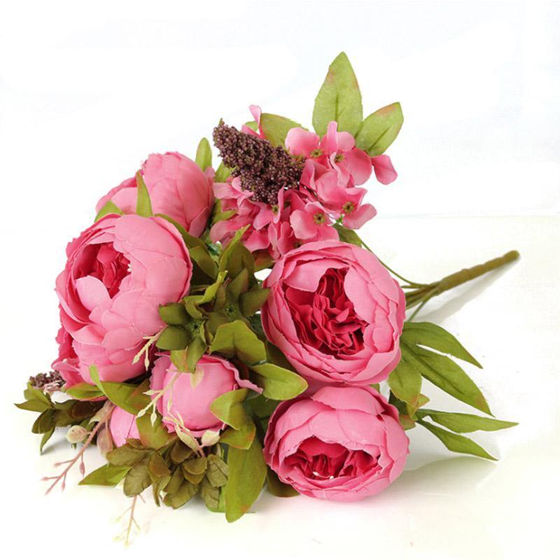 Artificial Fake Peony Flowers Bouquet Vintage Silk Flowers Wedding Home Party Decoration - CHALIER
