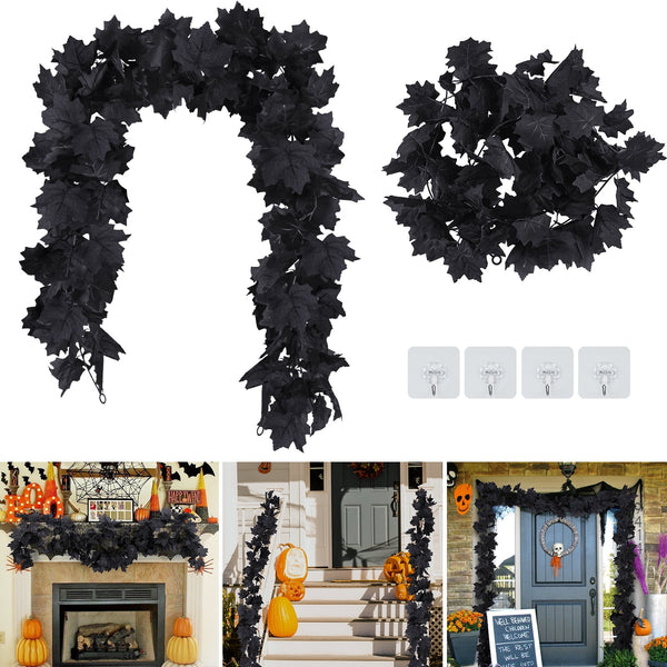 2 Pack 5.8Ft Black Garland, Hanging Fall Wall Maple Leaf Garland, Artificial Black Maple Leaf Vine, Fall Garland for Home