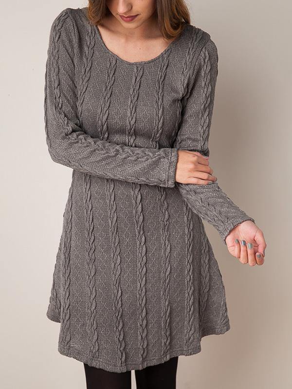 Women's Knitted Mini Dress Long-sleeve A-line Loose Casual Sweater Dress Plus Size - CHALIER