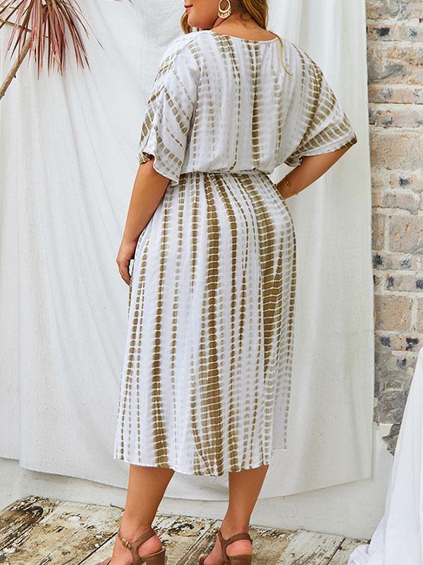 Women's Cotton Plus Size Slit Dress V-neck Waistband Holiday Maxi Dress - CHALIER