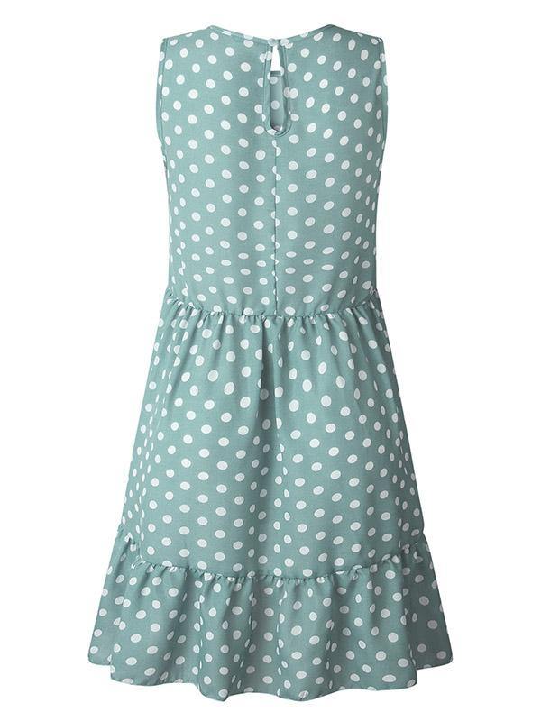 Women's Polka Dot Sleeveless Loose Flounced Dress Holiday - CHALIER