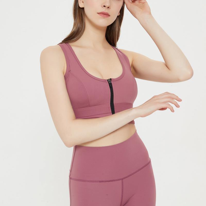 Womens Zip Front Sports Bra Wireless Bra Racerback Removable Pads Workout Active Yoga Sports Bra - CHALIER