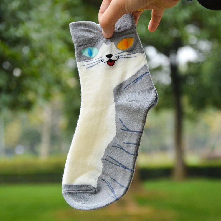 Womens Cute Stretch Breathable Funny Socks Soft Warm Animals Crew Socks Cat Pattern 4 pairs - CHALIER