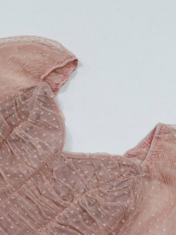 Women's Sexy Cute Chiffon Sheath Dress Polka Dots Net Sleeve Mini Pink Mini Dresses - CHALIER