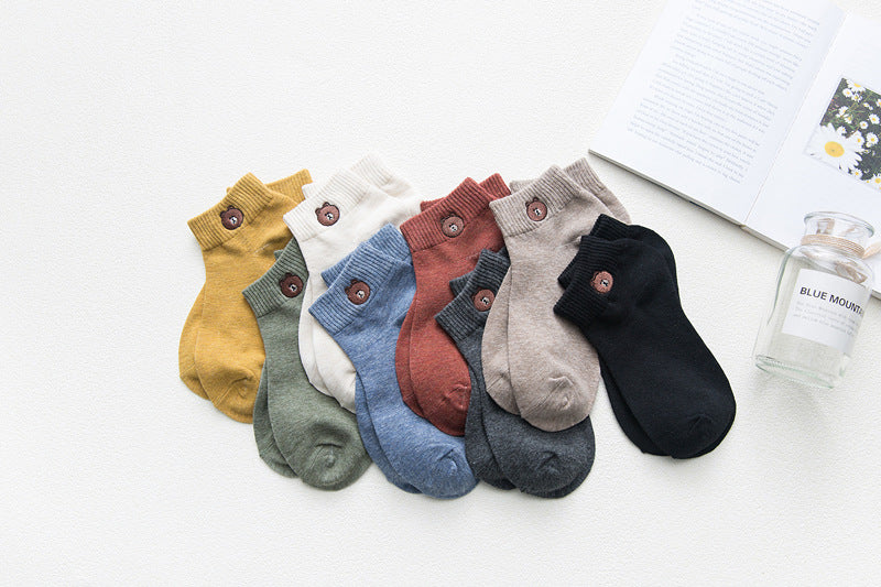 Womens Cartoon Cotton Short Socks Cute Bear Socks
