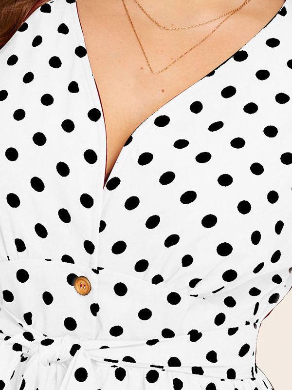 Women's Plus Size V-Neck Polka Dot A-line Dress - CHALIER
