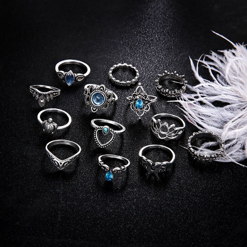 Female Design Blue Stone Rings Woman Hot Bohemia Jewelry Set