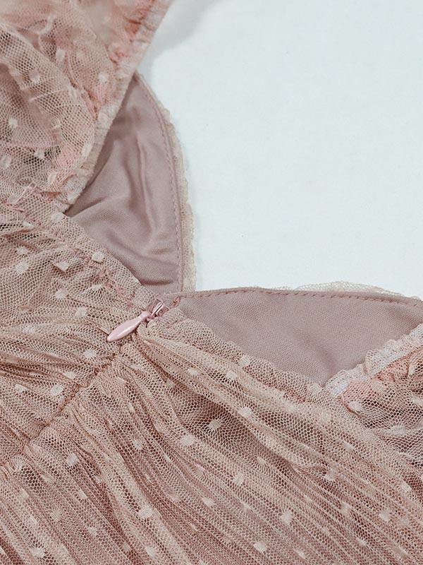 Women's Sexy Cute Chiffon Sheath Dress Polka Dots Net Sleeve Mini Pink Mini Dresses - CHALIER