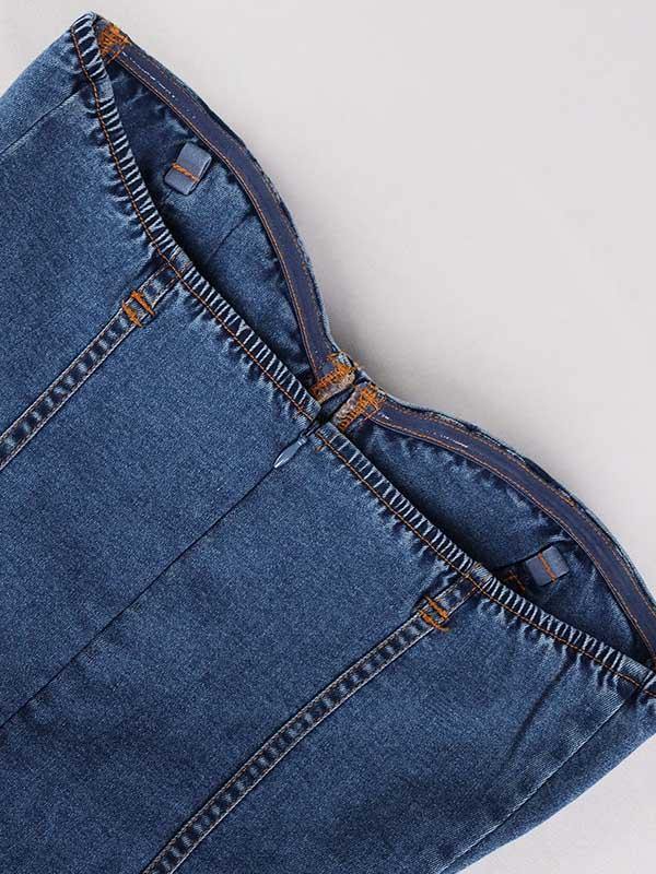 Women's Sexy Casual Denim Bodycon Slip Dress with Chest Pad and Rims Sheath Dress - CHALIER