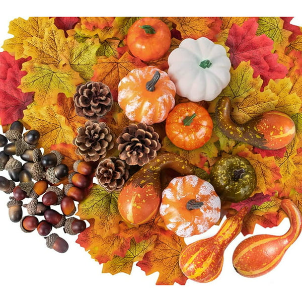 266 Pcs Thanksgiving Centerpiece Decorations for Home, Harvest Decorations Artificial Autumn Foam Pumpkins Decorations, Fake Maple Leaves, Gourds, Pine Cones and Acorns Set Fall Decor&nbsp