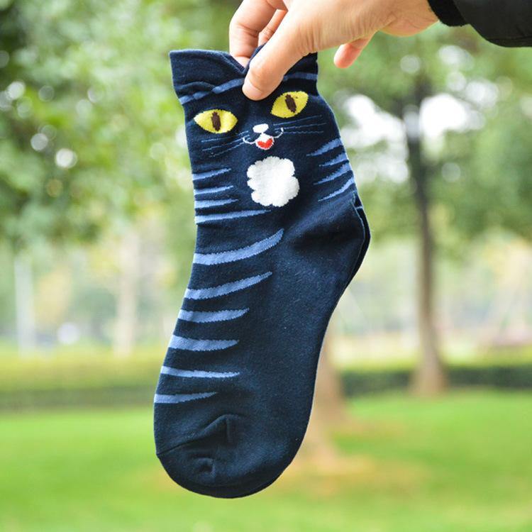 Womens Cute Stretch Breathable Funny Socks Soft Warm Animals Crew Socks Cat Pattern 4 pairs - CHALIER