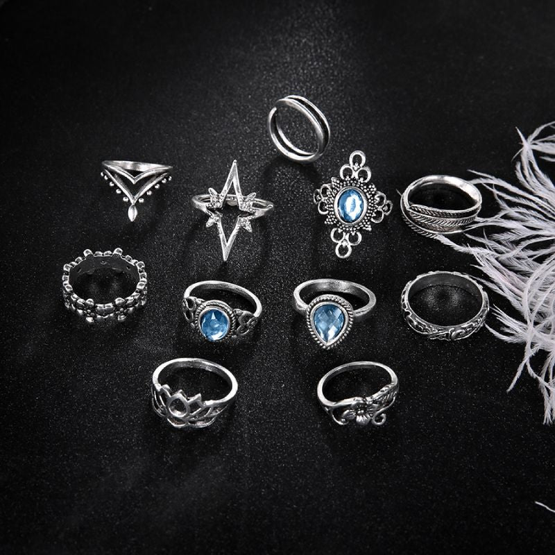 Female Design Silver Rings Woman Bohemia Jewelry Set