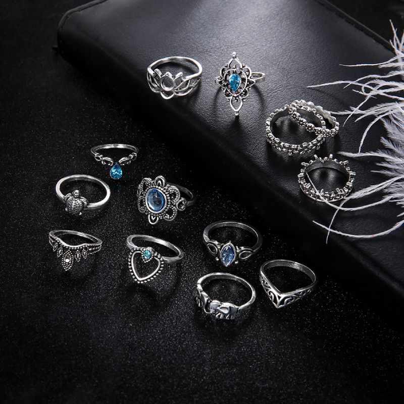 Female Design Blue Stone Rings Woman Hot Bohemia Jewelry Set