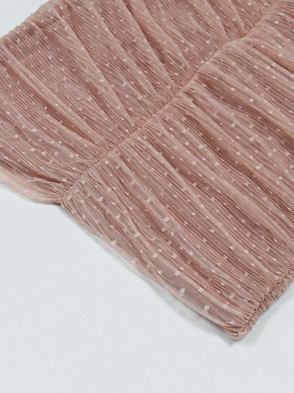 Women's Sexy Cute Chiffon Sheath Dress Polka Dots Net Sleeve Mini Pink Mini Dresses - CHALIER