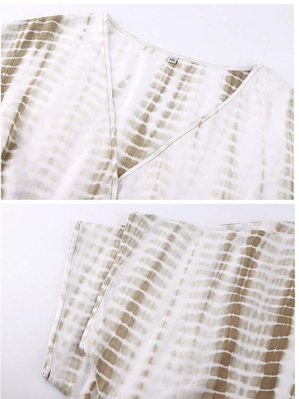 Women's Cotton Plus Size Slit Dress V-neck Waistband Holiday Maxi Dress - CHALIER