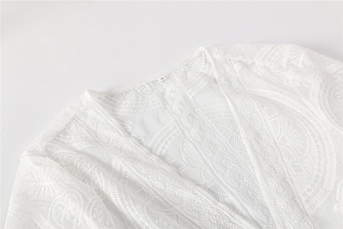 Long Sleeve Lace Solid Cardigan - CHALIER