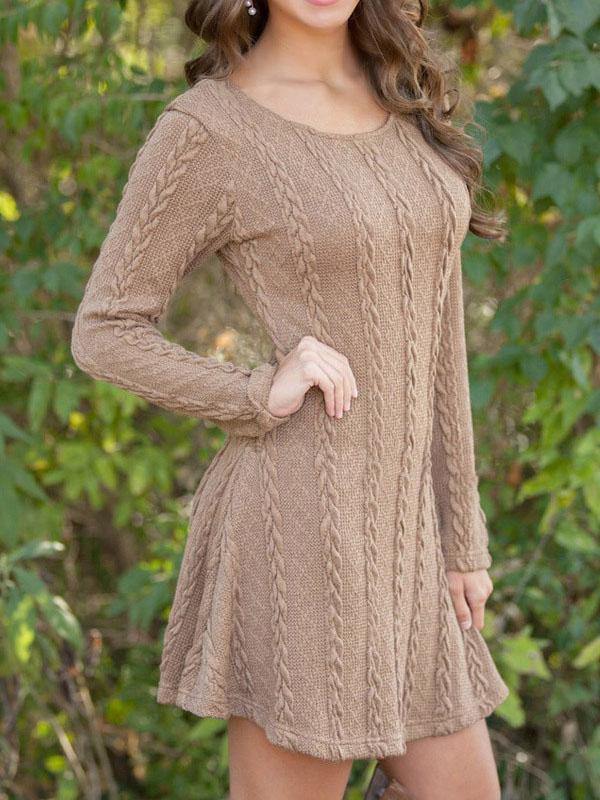Women's Knitted Mini Dress Long-sleeve A-line Loose Casual Sweater Dress Plus Size - CHALIER