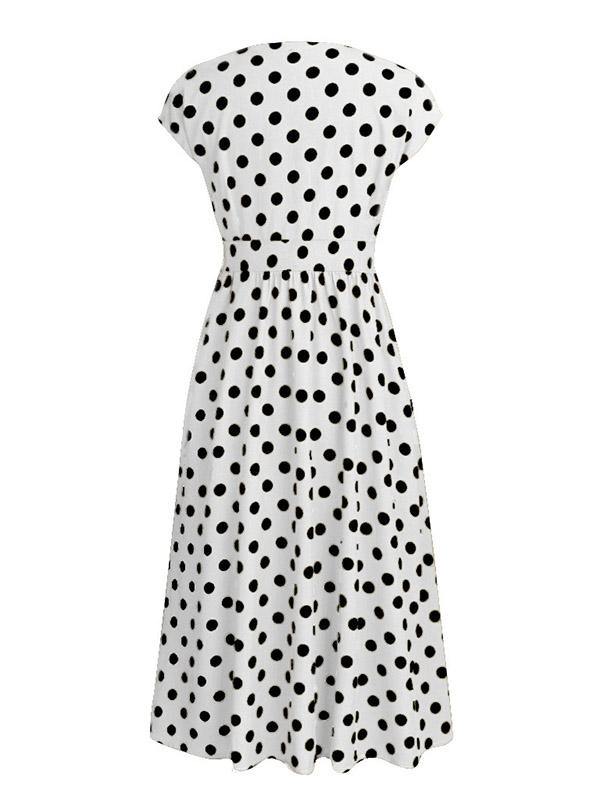 Women's Plus Size V-Neck Polka Dot A-line Dress - CHALIER