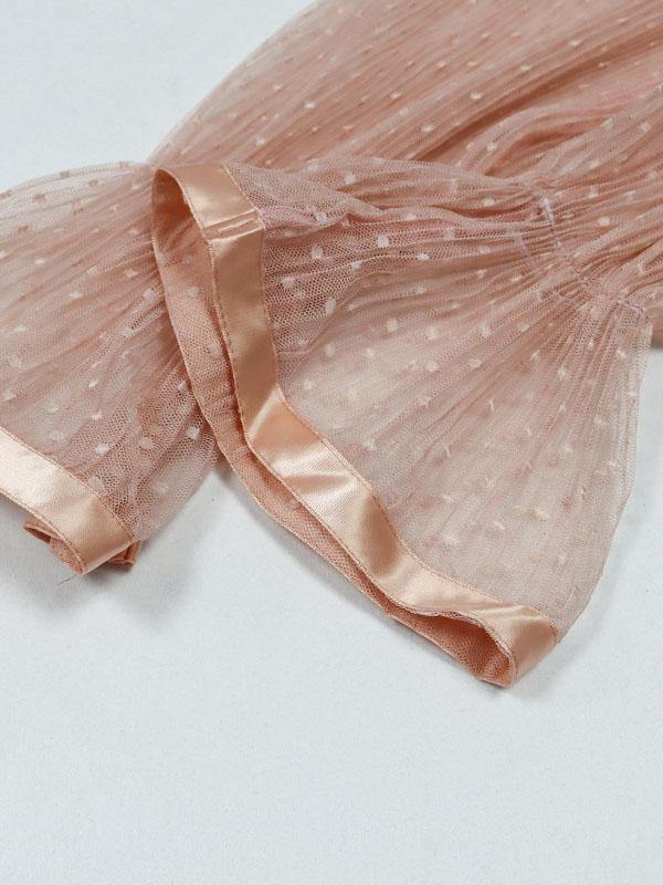 Women's Sexy Cute Chiffon Sheath Dress Polka Dots Net Sleeve Mini Pink Mini Dresses - CHALIER