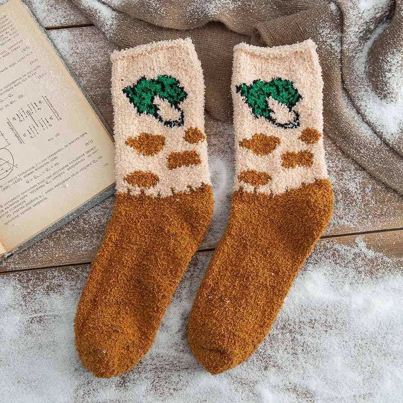 Womens Winter Warm Fuzzy Wool Slipper Socks Set Funny Cute Vegetables Series Set 5 Pairs - CHALIER
