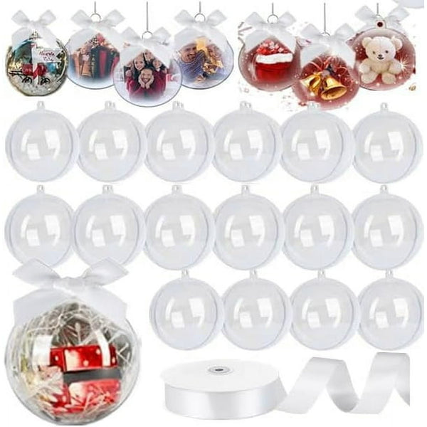 24 Pack Clear Ornaments for Crafts Fillable, Clear Ornament Balls DIY Clear Plastic Ornaments for Christmas Tree Decorations, Holiday and Wedding Birthday Party Decorations