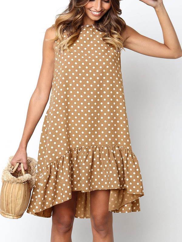 Women's Polka Dot Sleeveless Loose Flounced Dress Holiday - CHALIER