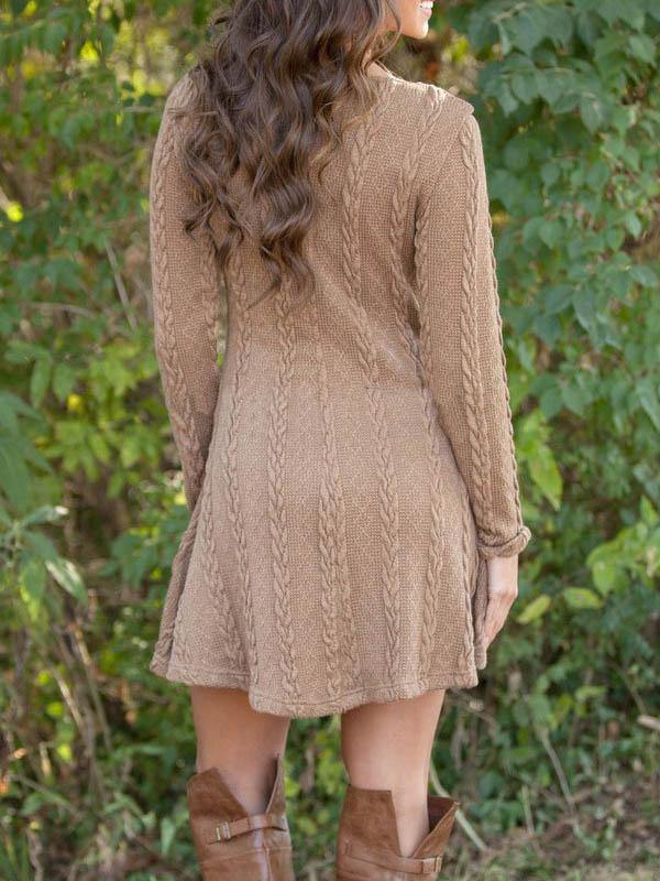 Women's Knitted Mini Dress Long-sleeve A-line Loose Casual Sweater Dress Plus Size - CHALIER