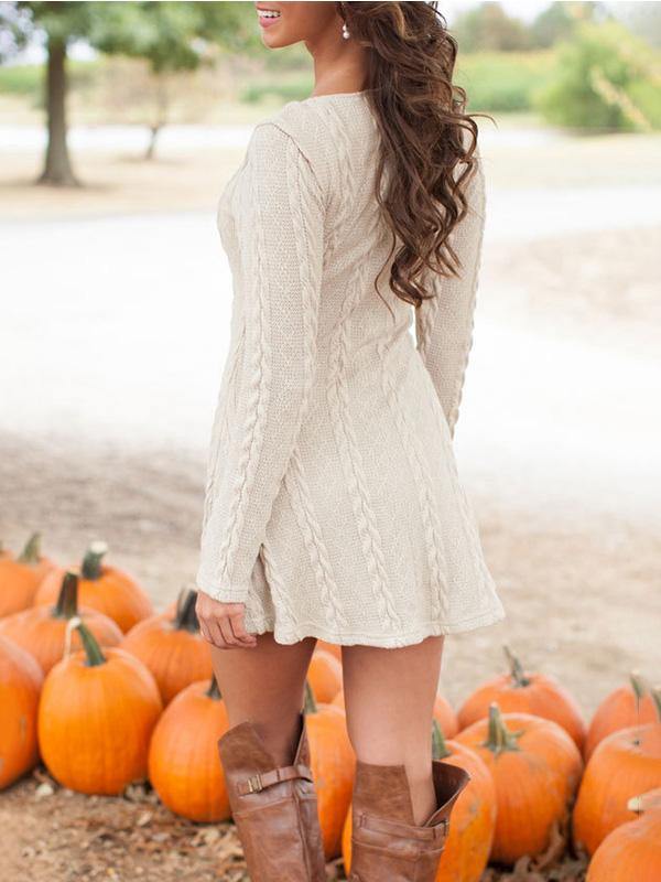 Women's Knitted Mini Dress Long-sleeve A-line Loose Casual Sweater Dress Plus Size - CHALIER