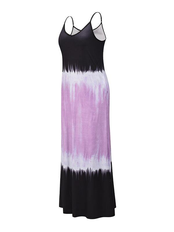 Women's Gradient Color Sleeveless Beach Strap Maxi Dress Holiday - CHALIER