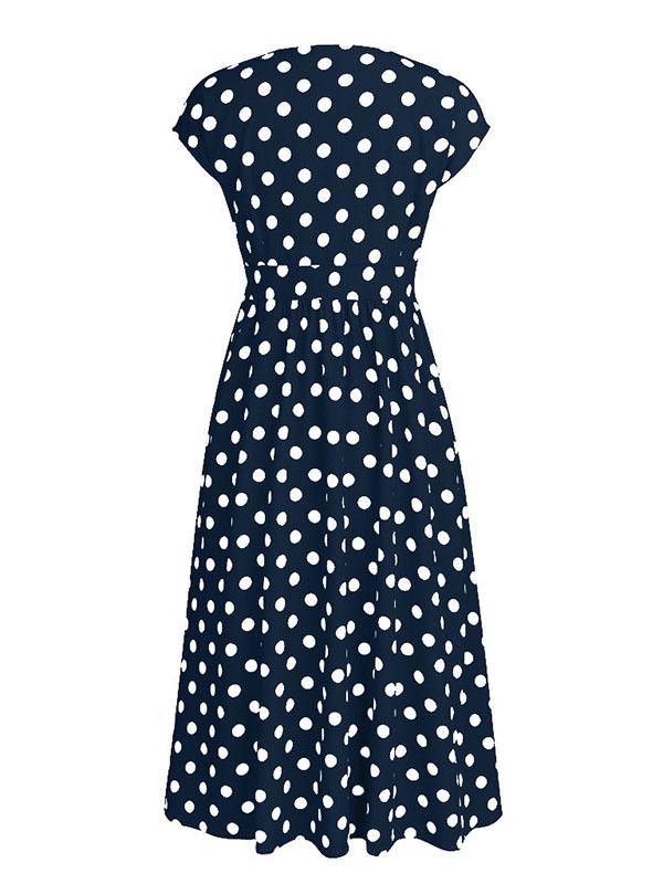 Women's Plus Size V-Neck Polka Dot A-line Dress - CHALIER