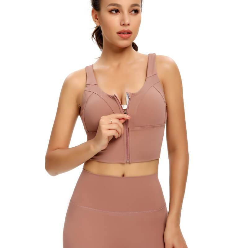 Womens Zip Front Sports Bra Wireless Bra Active Yoga Sports Soft Support Bra - CHALIER