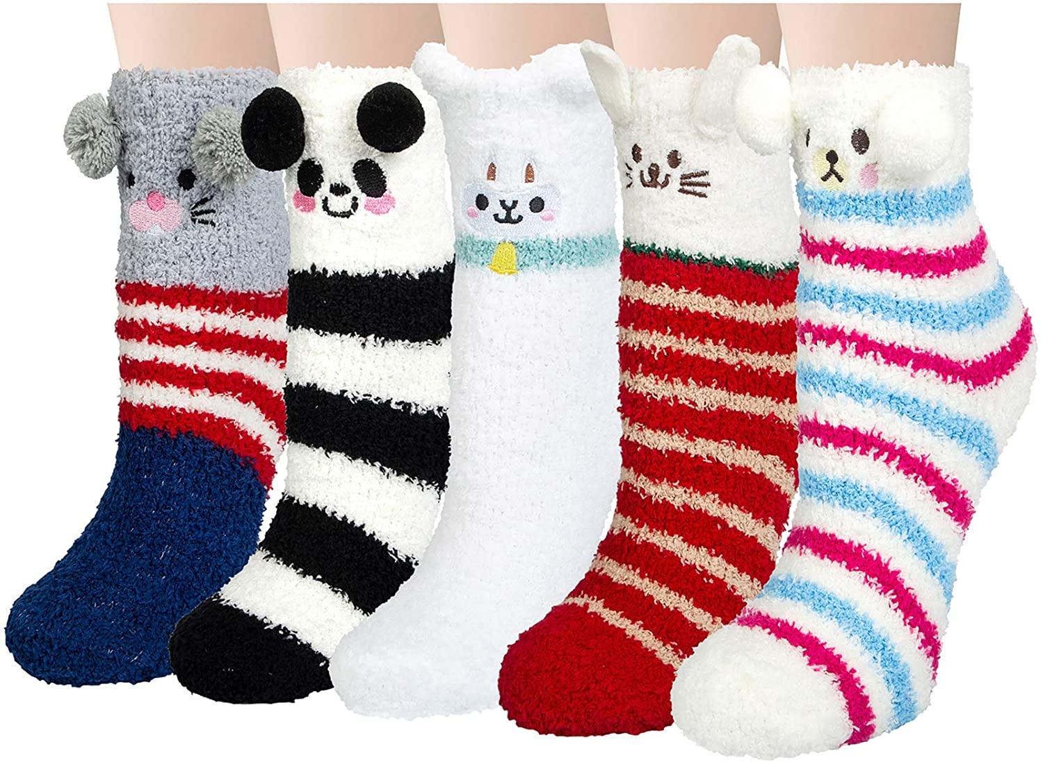 Womens Fuzzy Cute Animals Socks Winter Soft Slipper Cozy Fluffy Socks Gifts 5 Pairs - CHALIER
