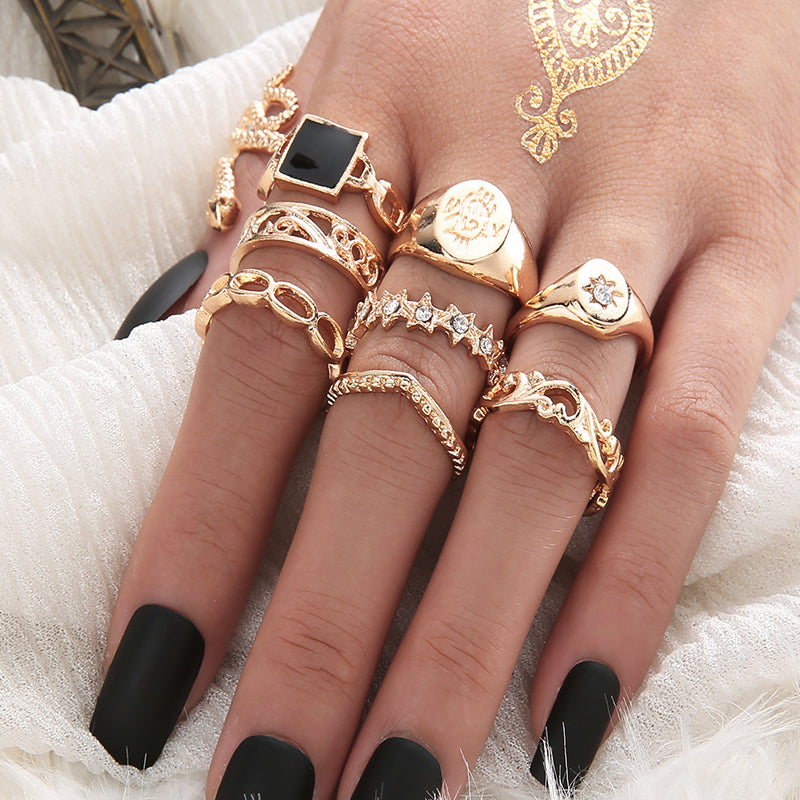 Female Fashionable Rings Woman Design Snack Gold Jewelry Set