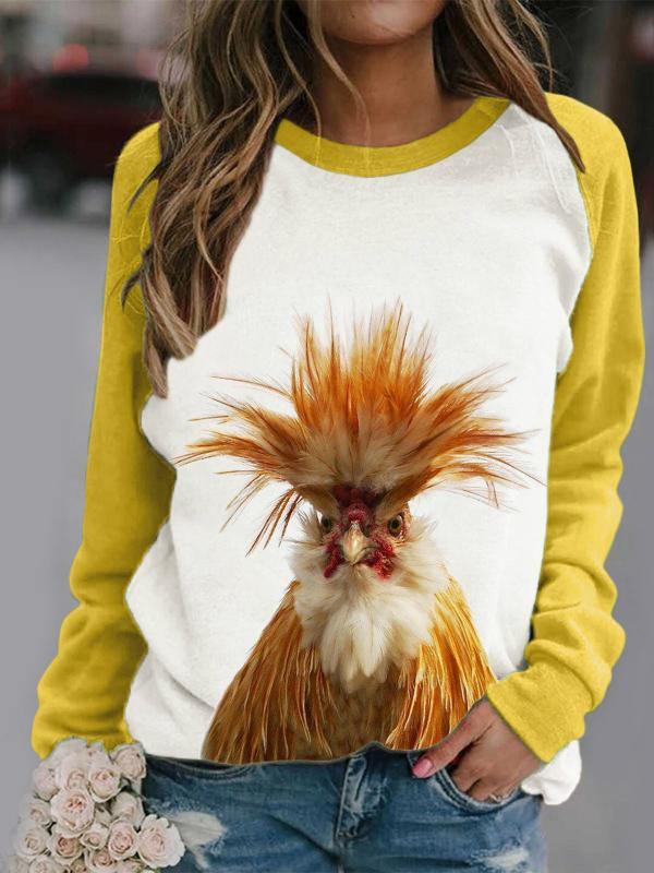 Women's Fun Crazy Chicken Stitching Round Neck Sweatshirt - CHALIER