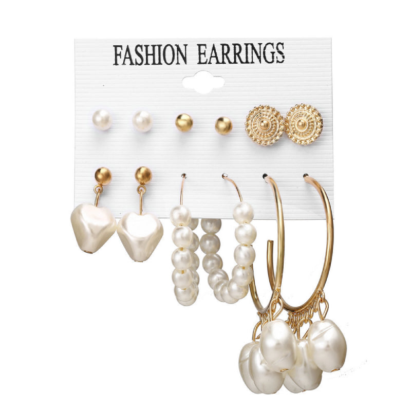 Female Hot Earrings Women Hoops Drop Pearl Earring 12PCS Sets
