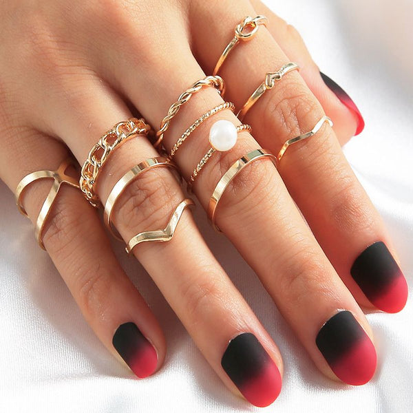 Female Fashionable Rings Woman Design Simple Gold Jewelry Set
