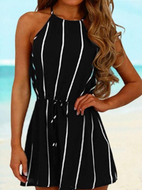 Chalier Vintage Striped Plus Size Sleeveless Casual Jumpsuits - CHALIER