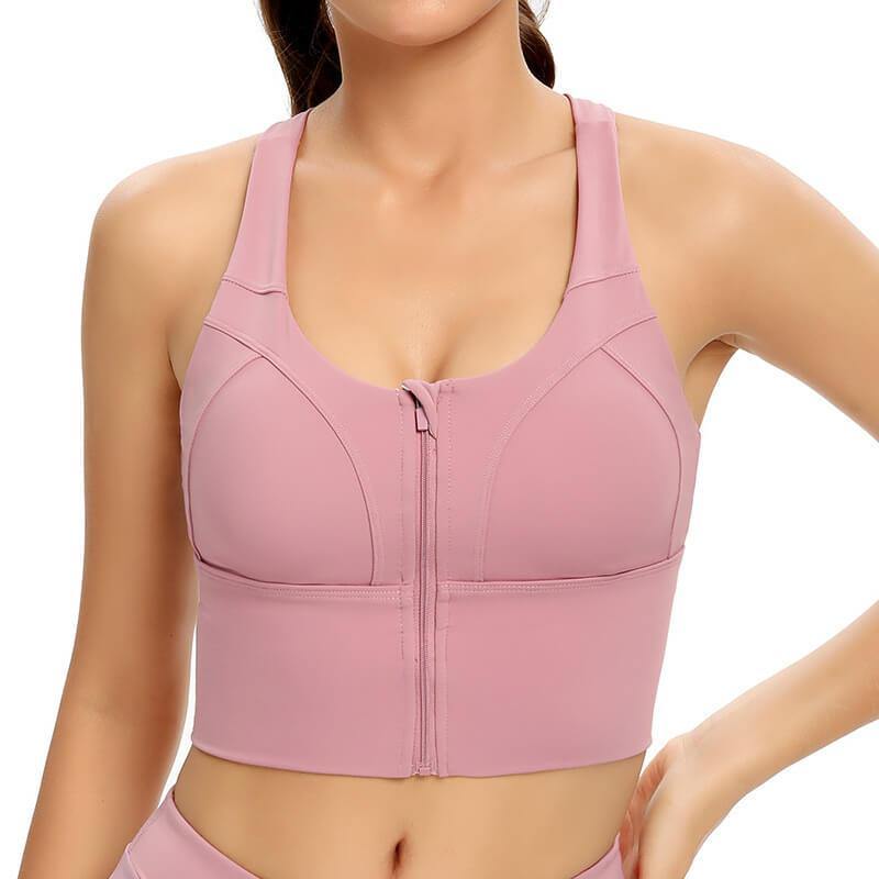 Womens Zip Front Sports Bra Wireless Bra Active Yoga Sports Soft Support Bra - CHALIER