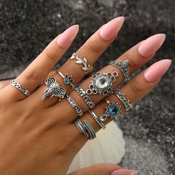 Female Design Hot Bohemia Rings Silver Fashionable Jewelry Set