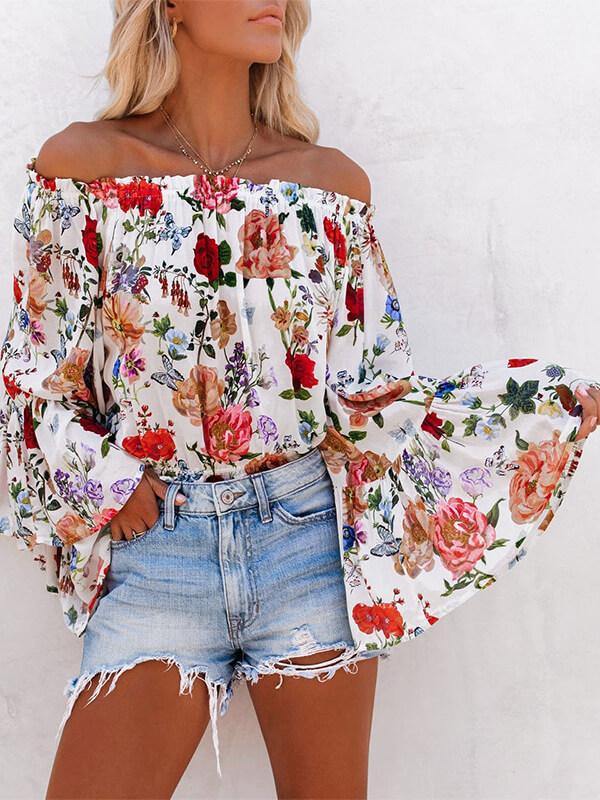 Women Off The Shoulder Floral Printed Shirt&Top - CHALIER