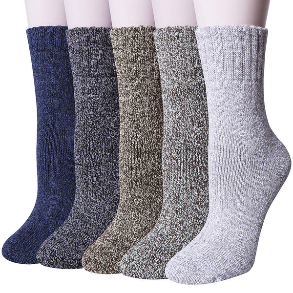 Winter Womens Vintage Soft Warm Thick Knit Wool Crew Socks 5 pairs