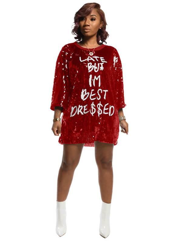 Women Sequin Loose Letter Printed Sweatshirt&Top - CHALIER